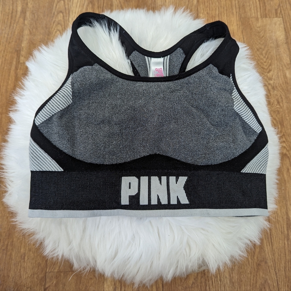 PINK Victoria's Secret Unlined Seamless Sports Bra Black Gray